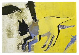 a.d.F. Die wundersame Kunst einer Katze | Der Schatten | 2002 | 50 x 80 cm | Blei, Collage | Monotypie auf Bütten